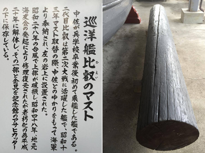 軍艦比叡のマスト、広瀬神社に保存